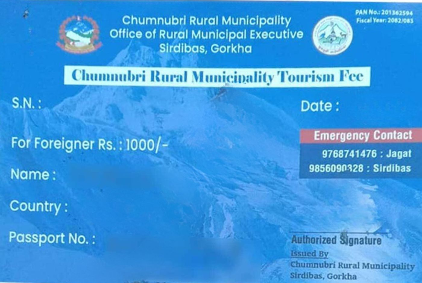Chumnubri Rural Municipality Fee for Manaslu Circuit Trek checkpoint