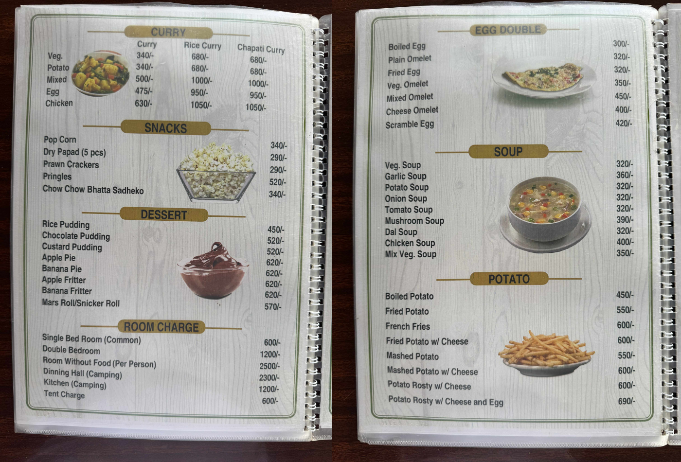 High camp menu snacks