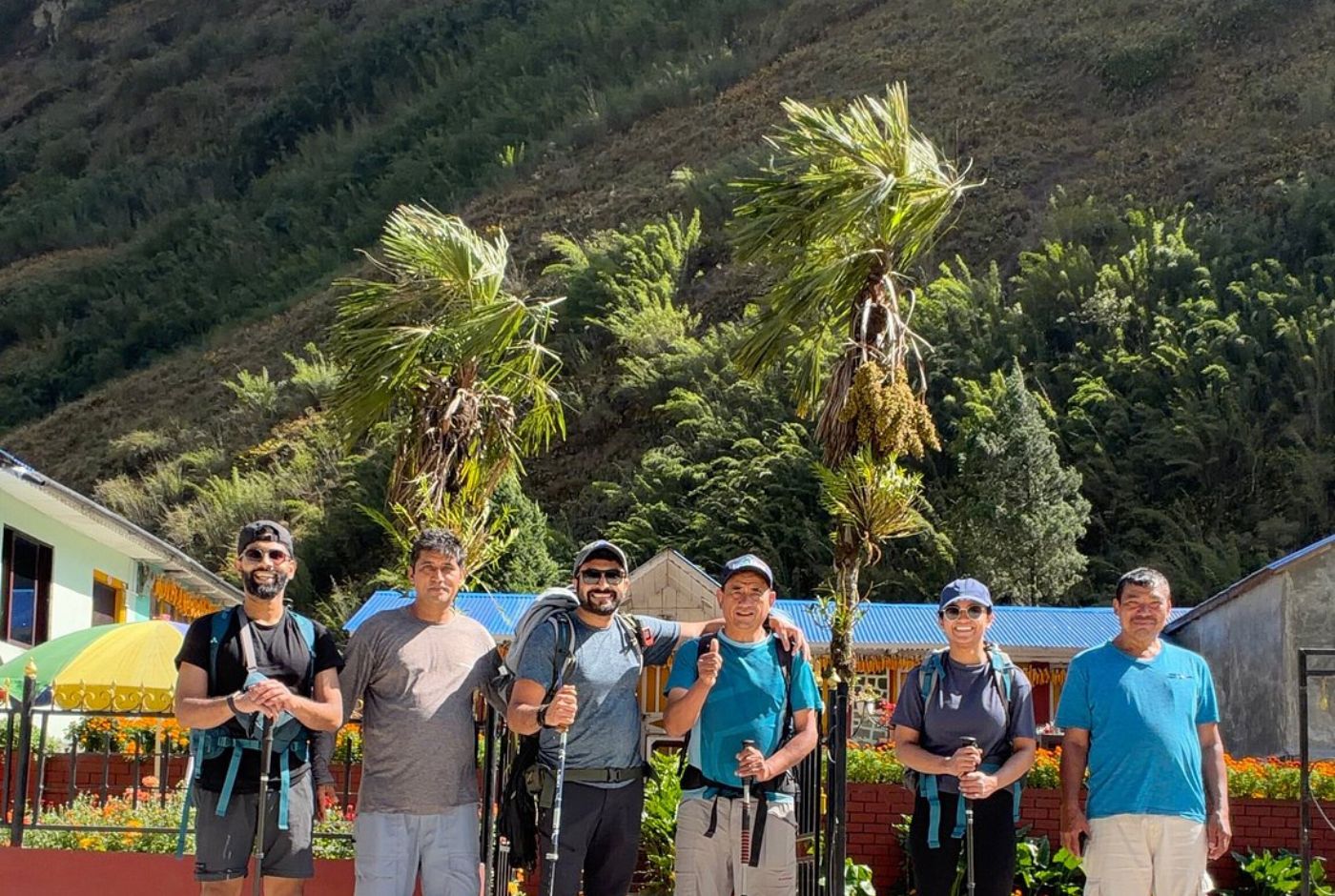 Trekking group with licensed guide on the Annapurna Circuit Trek in Nepal