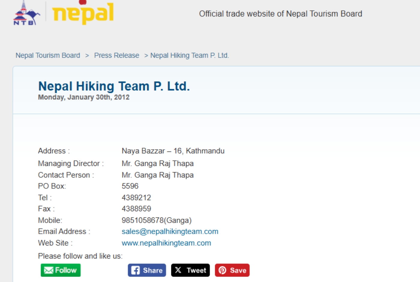 Nepal Tourism Board Nepal Hiking Team