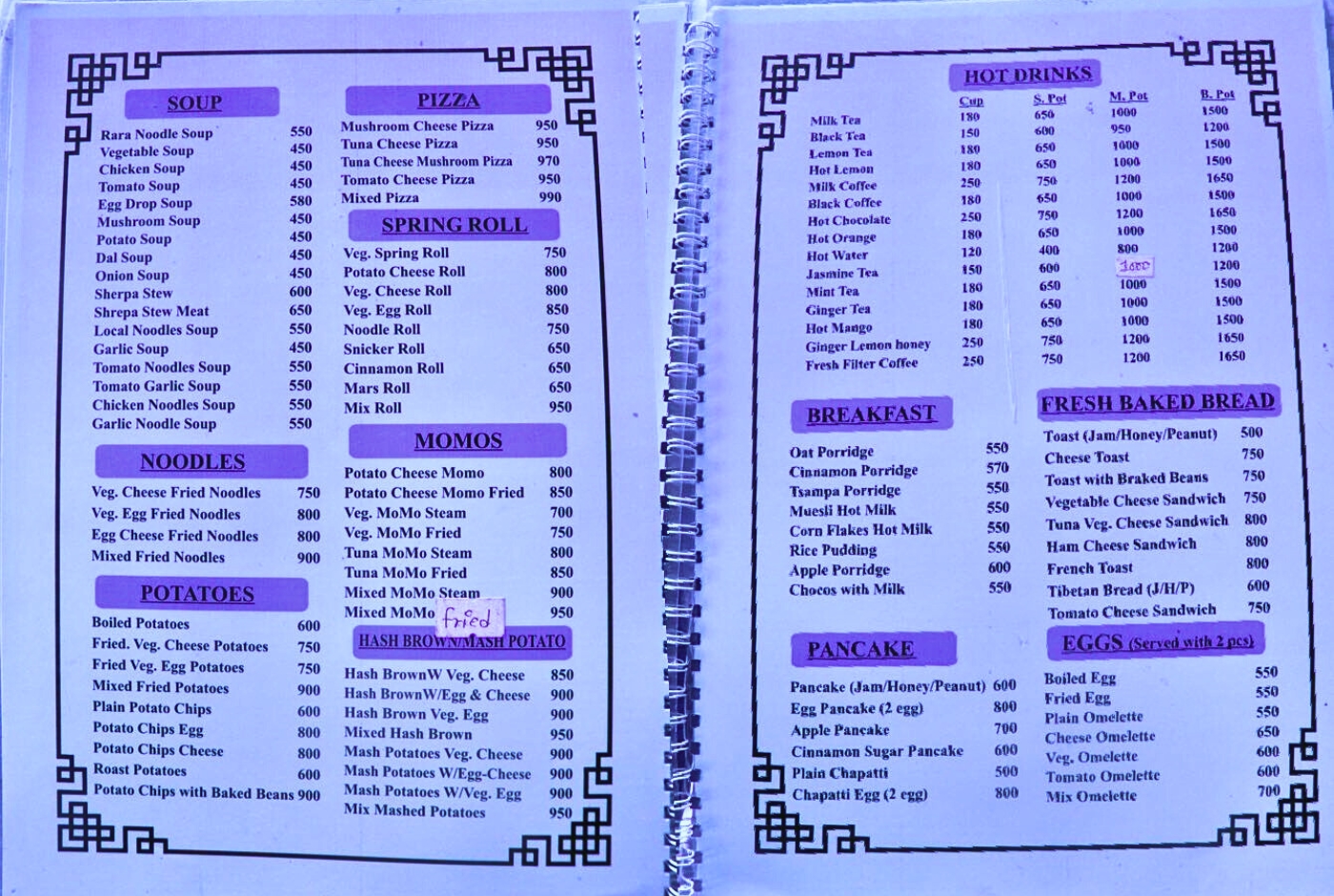 Food Menu of Everest Base Camp Trek