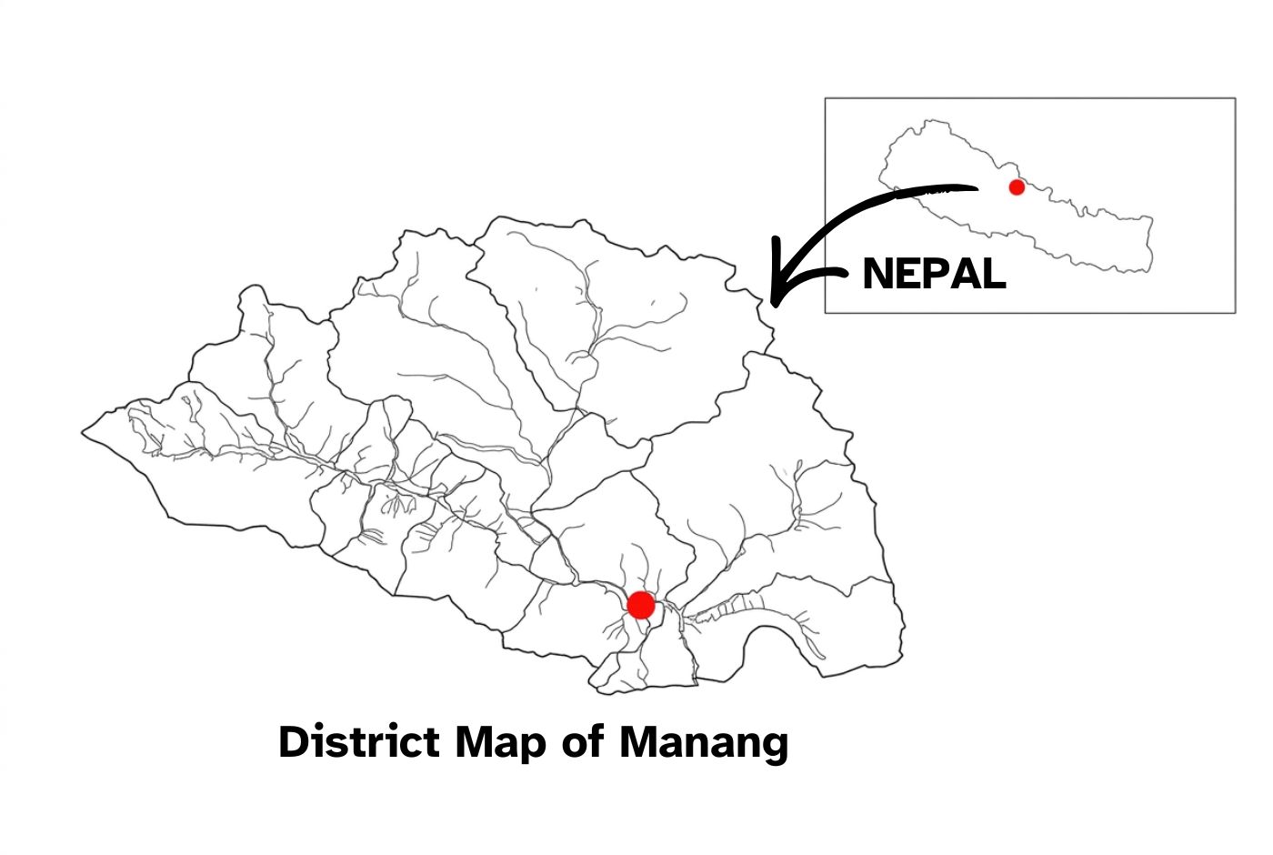 District map of Manang showing the location of Chame with Nepal inset map