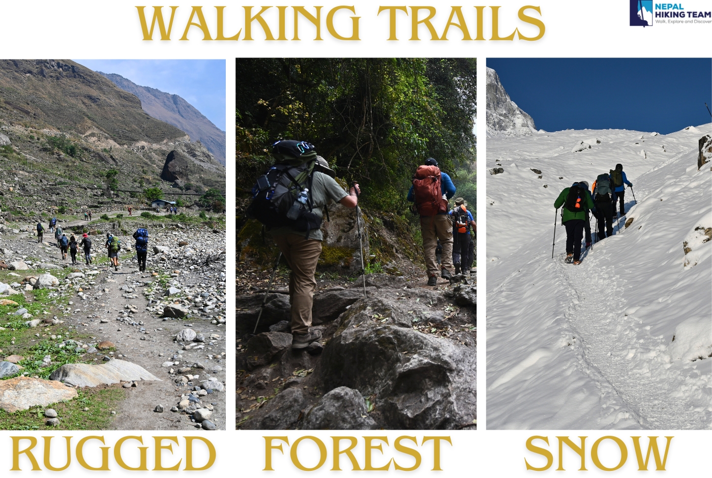 Walking trails from rugged to forest then to snowy path  manaslu