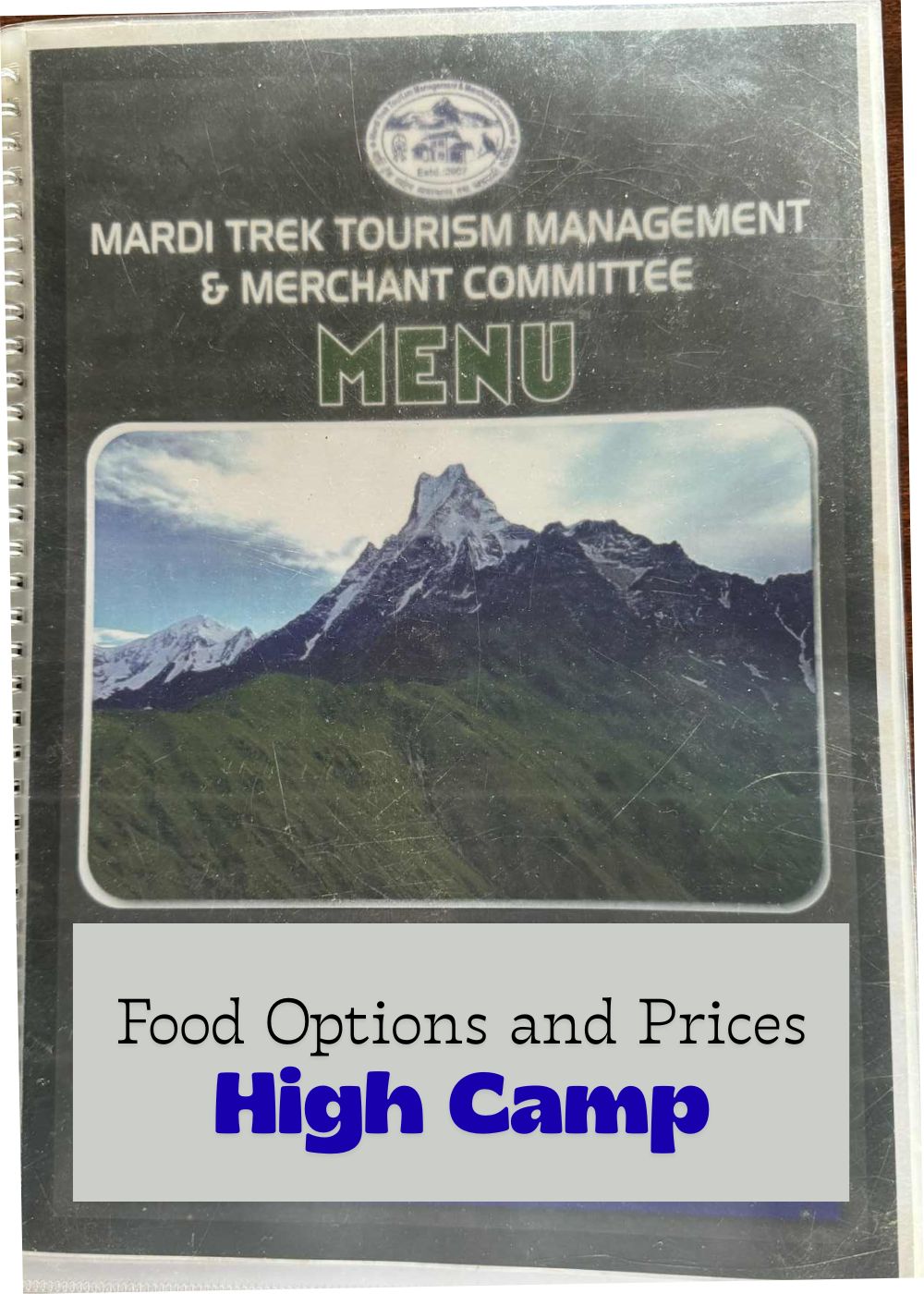 Real Food Menu at High Camp, Mardi Himal Trek