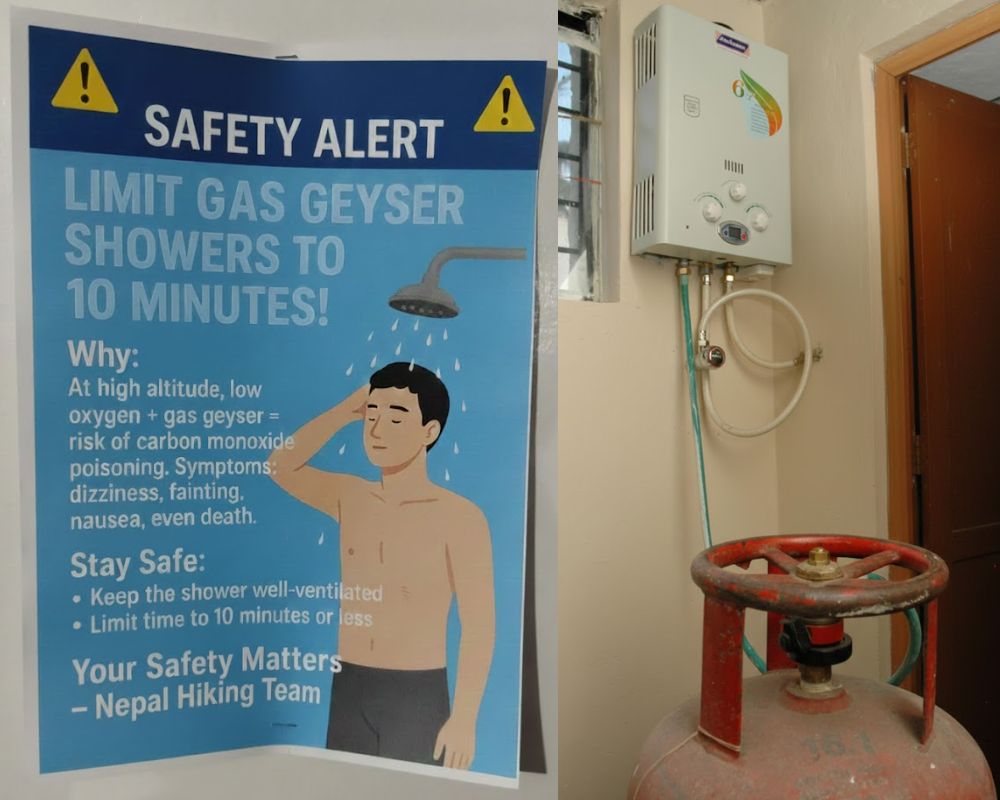 Gas geyser shower during everest base camp trek