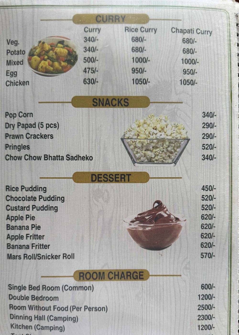Real Food Menu at High Camp, Mardi Himal Trek