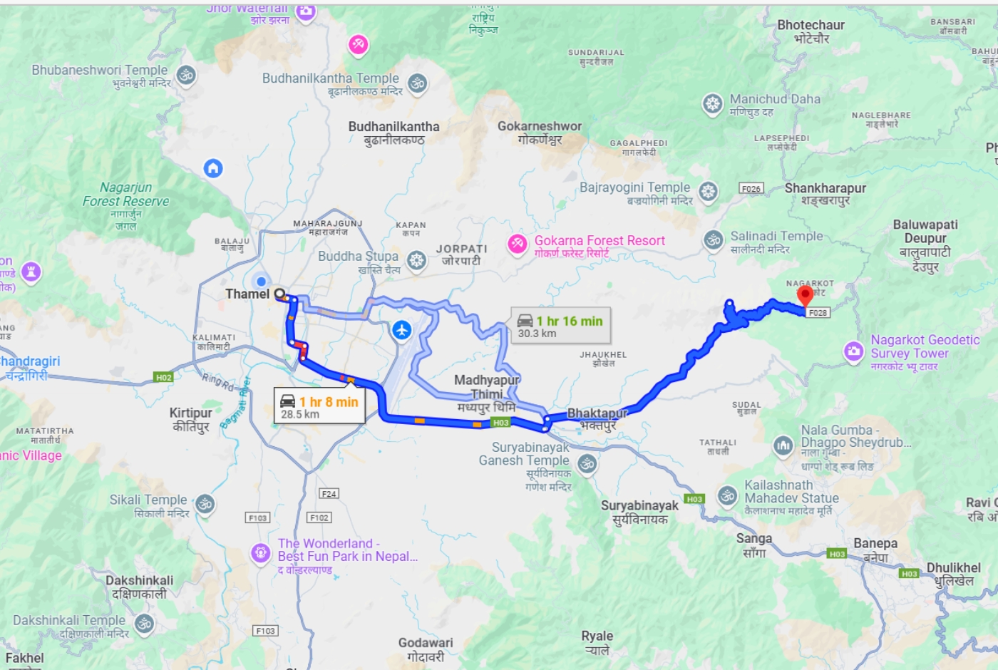 Kathmandu To Nagarkot Distance