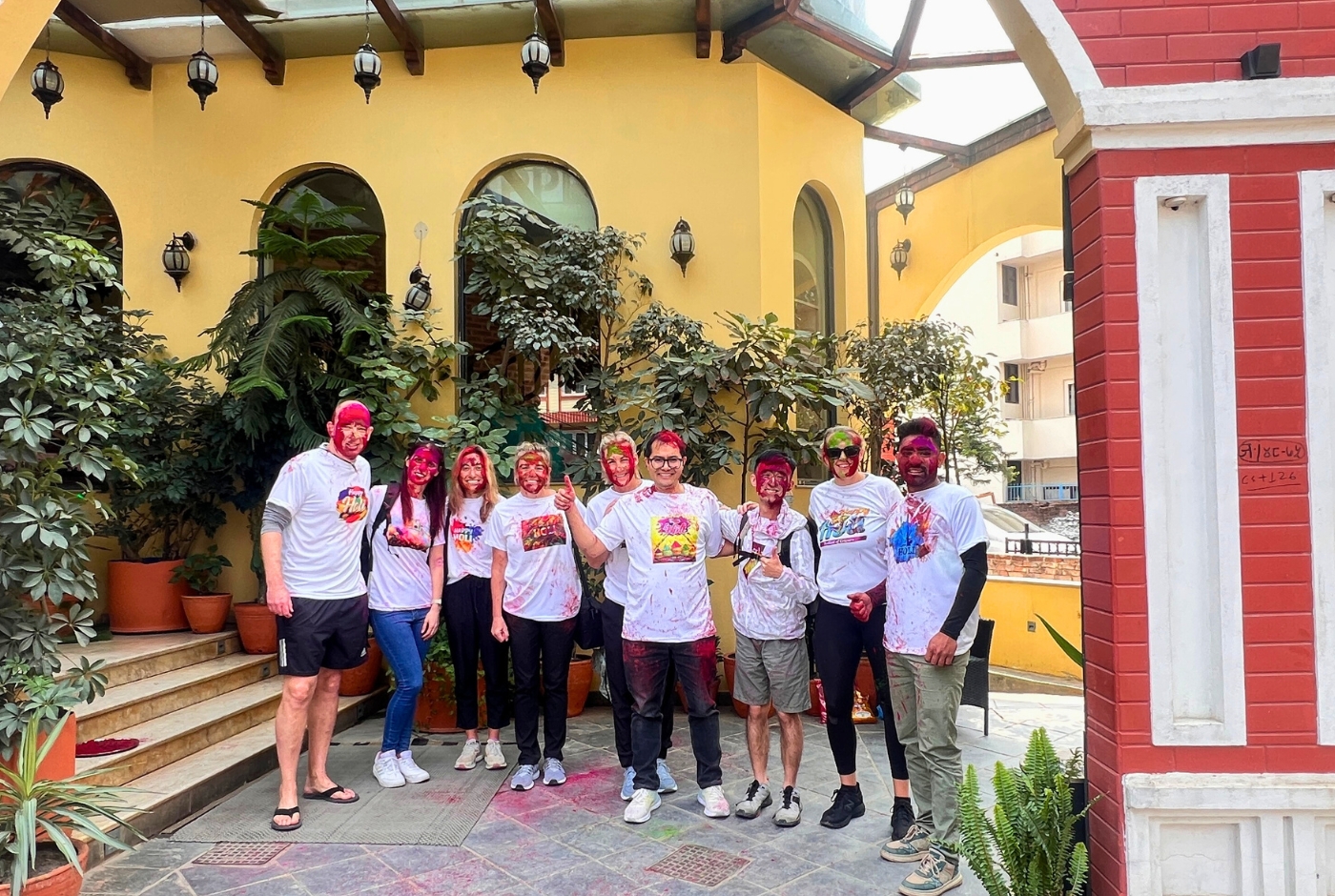 Nepal Hiking Team with Guest to celebrate Holi