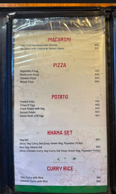 Food menu with real prices at Phakding during Everest Base Camp Trek