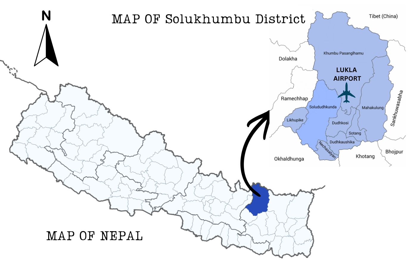 Lukla Airport location map in Solukhumbu District, Koshi Province, Nepal