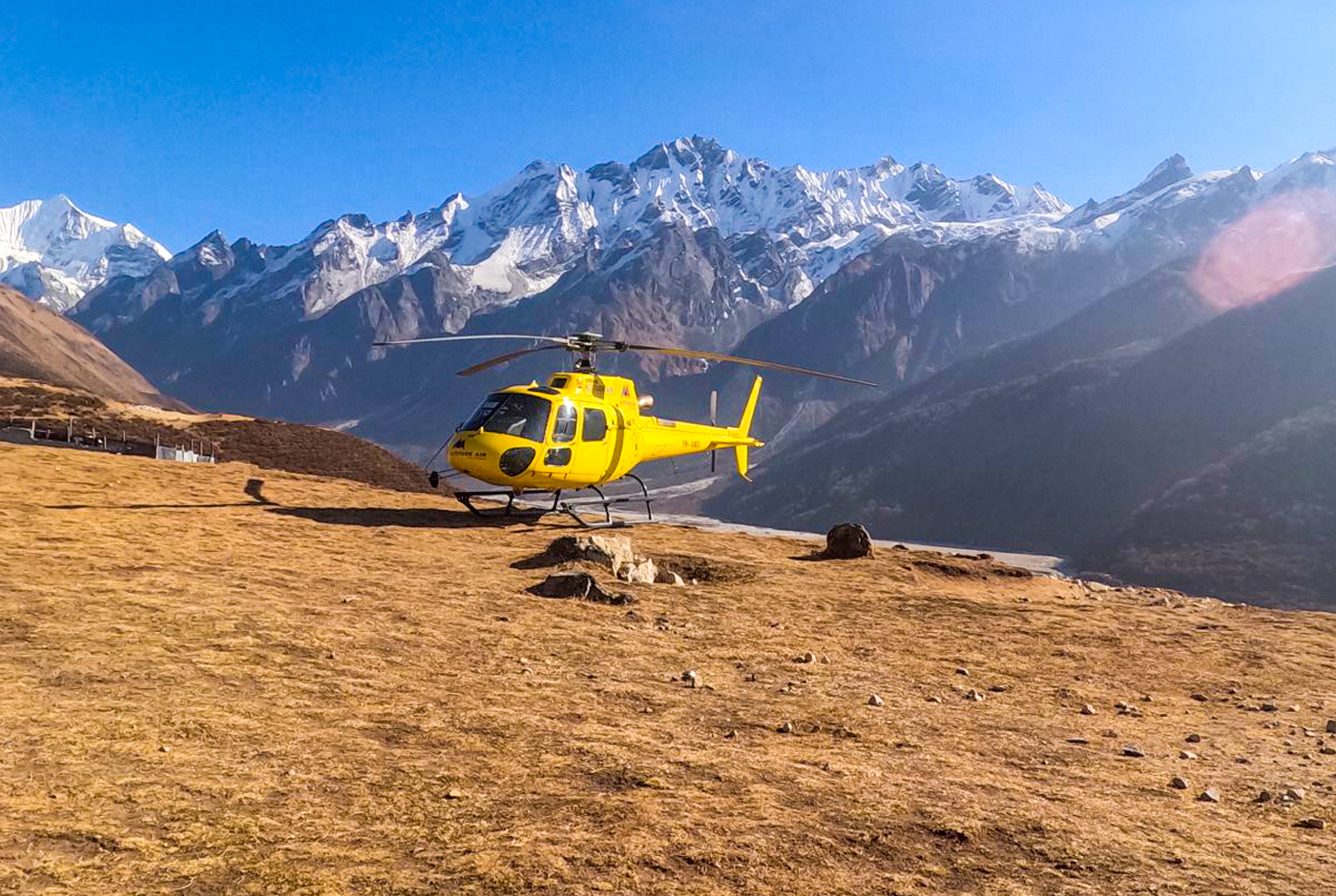Helicopter landing at Langtang region