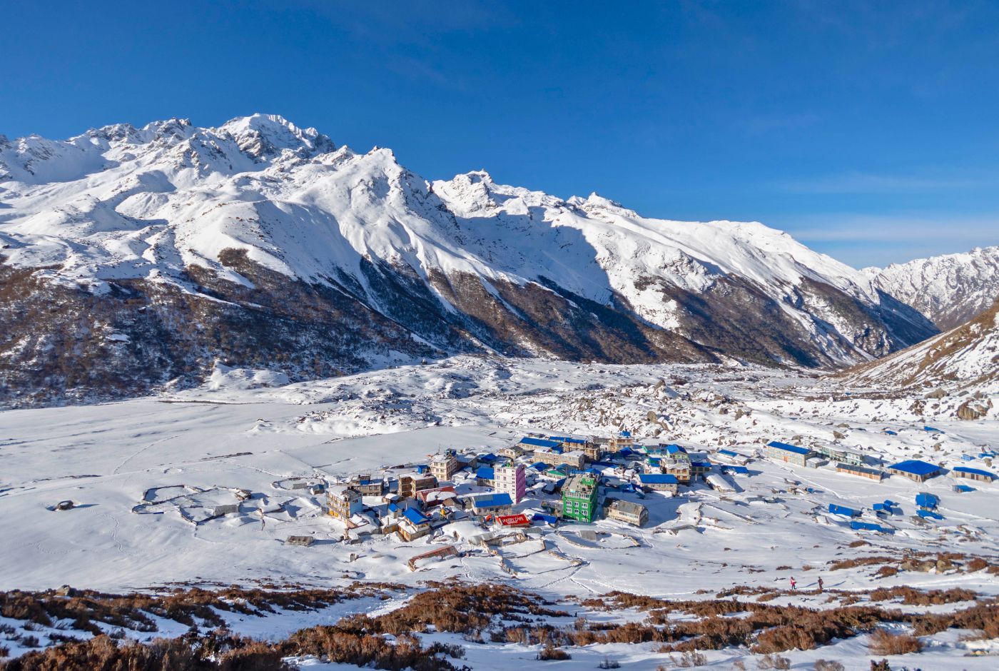 Aerial view of valley around Langtang